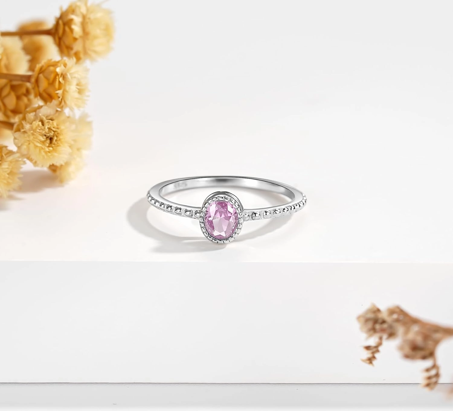 Birthstone Stackable Rings for Women: S925 Sterling Silver Stacking Ring Knuckle Ring with Oval Stone for Mom Wife Friends - Christmas Anniversary Birthday Jewelry Gifts