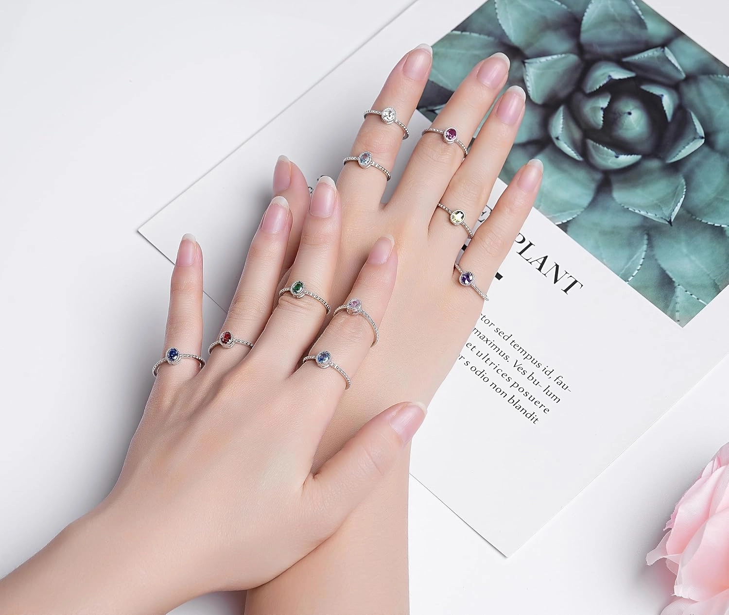 Birthstone Stackable Rings for Women: S925 Sterling Silver Stacking Ring Knuckle Ring with Oval Stone for Mom Wife Friends - Christmas Anniversary Birthday Jewelry Gifts