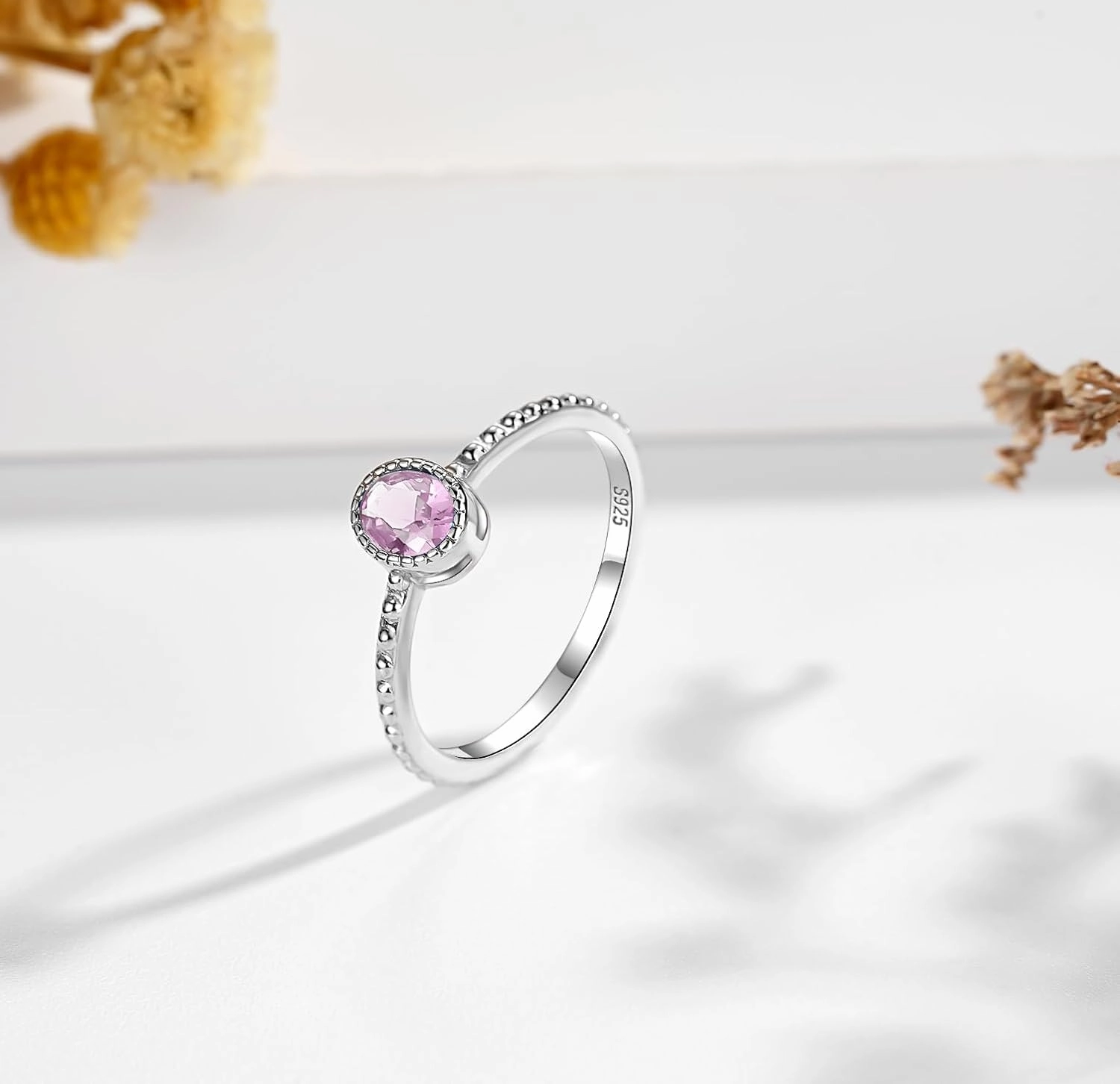 Birthstone Stackable Rings for Women: S925 Sterling Silver Stacking Ring Knuckle Ring with Oval Stone for Mom Wife Friends - Christmas Anniversary Birthday Jewelry Gifts