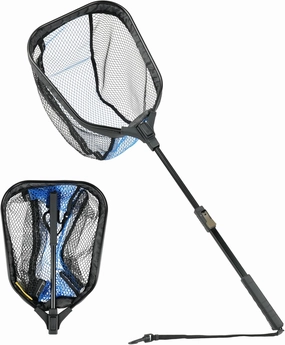 Black Paw Fly Fishing Net with Handle, Rubber Fishing Net for Trout, Foldable Extendable Fish Landing Net, Fish-Friendly Design for Safe Catch and Release