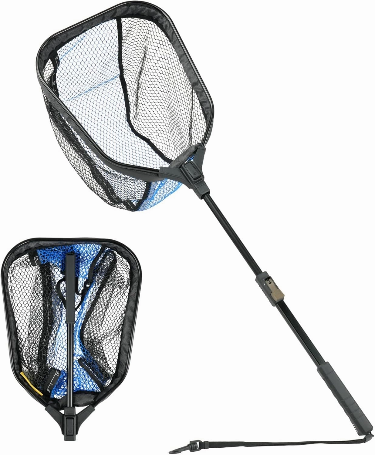 Black Paw Fly Fishing Net with Handle, Rubber Fishing Net for Trout, Foldable Extendable Fish Landing Net, Fish-Friendly Design for Safe Catch and Release