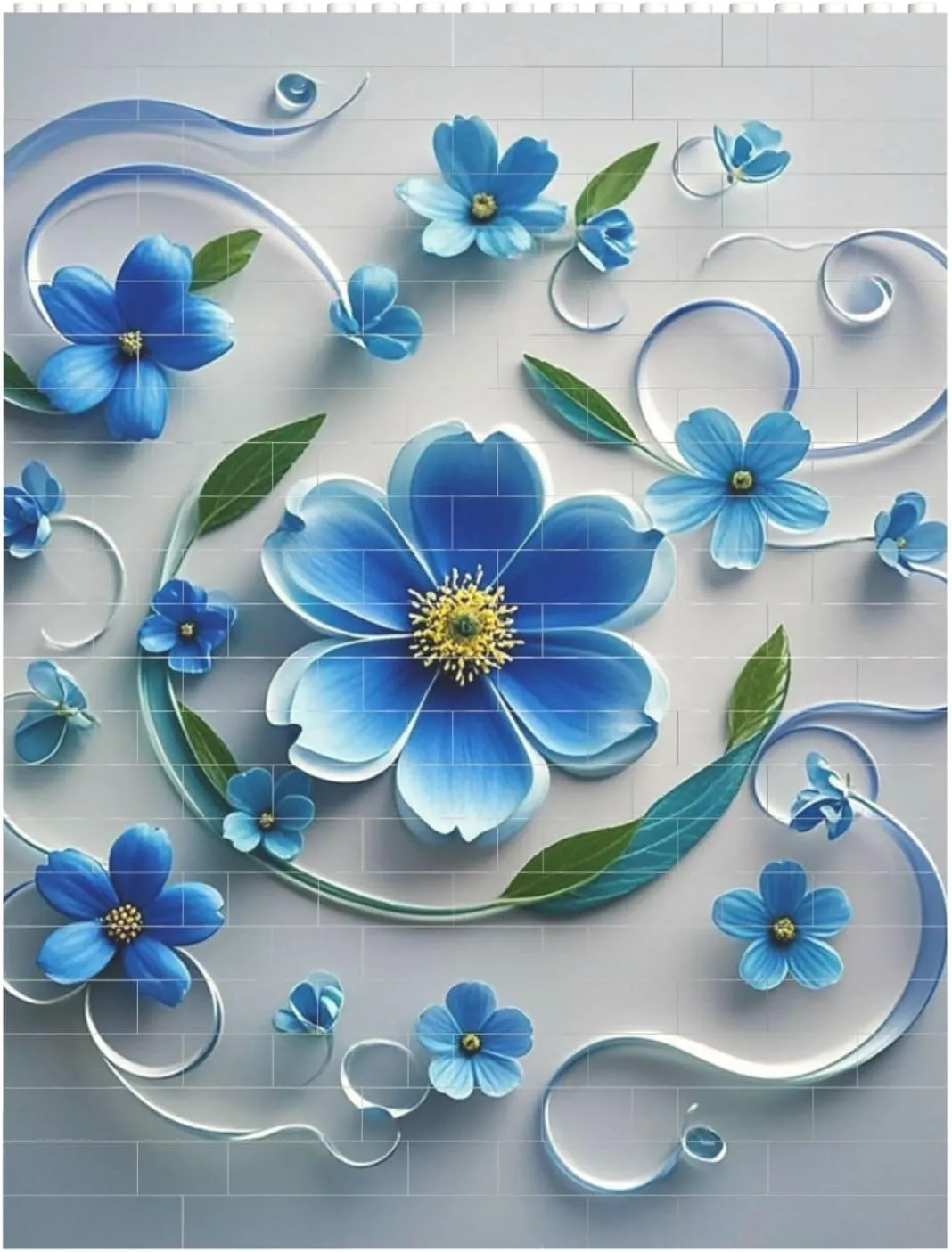 Blue Mini Flower Swirl Building Block Puzzle Personalized Building Bricks for Adults Square Shaped Block Puzzle Building Valentine's Day Gifts for Home Decor Brick Puzzle