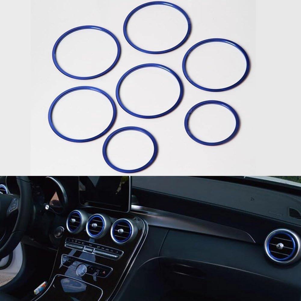 Blue Car Air Outlet Decoration Ring Cover Sticker Fit for Mercedes Benz 2015-2019 C Class GLC Class W205 C160 180 200 260 300 (Blue-Inner Ring)