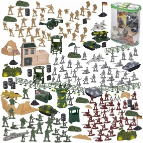 Blue Panda 300-Piece Military Toys Set - Plastic Army Men Action Figures & Toy Soldiers Playset with Tanks, Planes, Flags & Accessories for Boys Age 8 