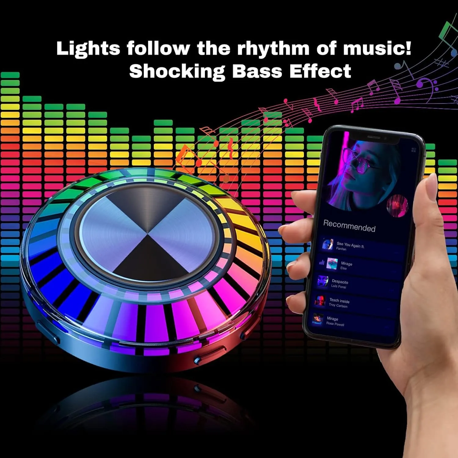 Bluetooth Mini Speaker Bone Conduction Portable Wireless Speaker Stereo Bass Sound Creative Portable Speakers Mini Size Music Player for Home,Outdoor,Travel (Saucer with LED)