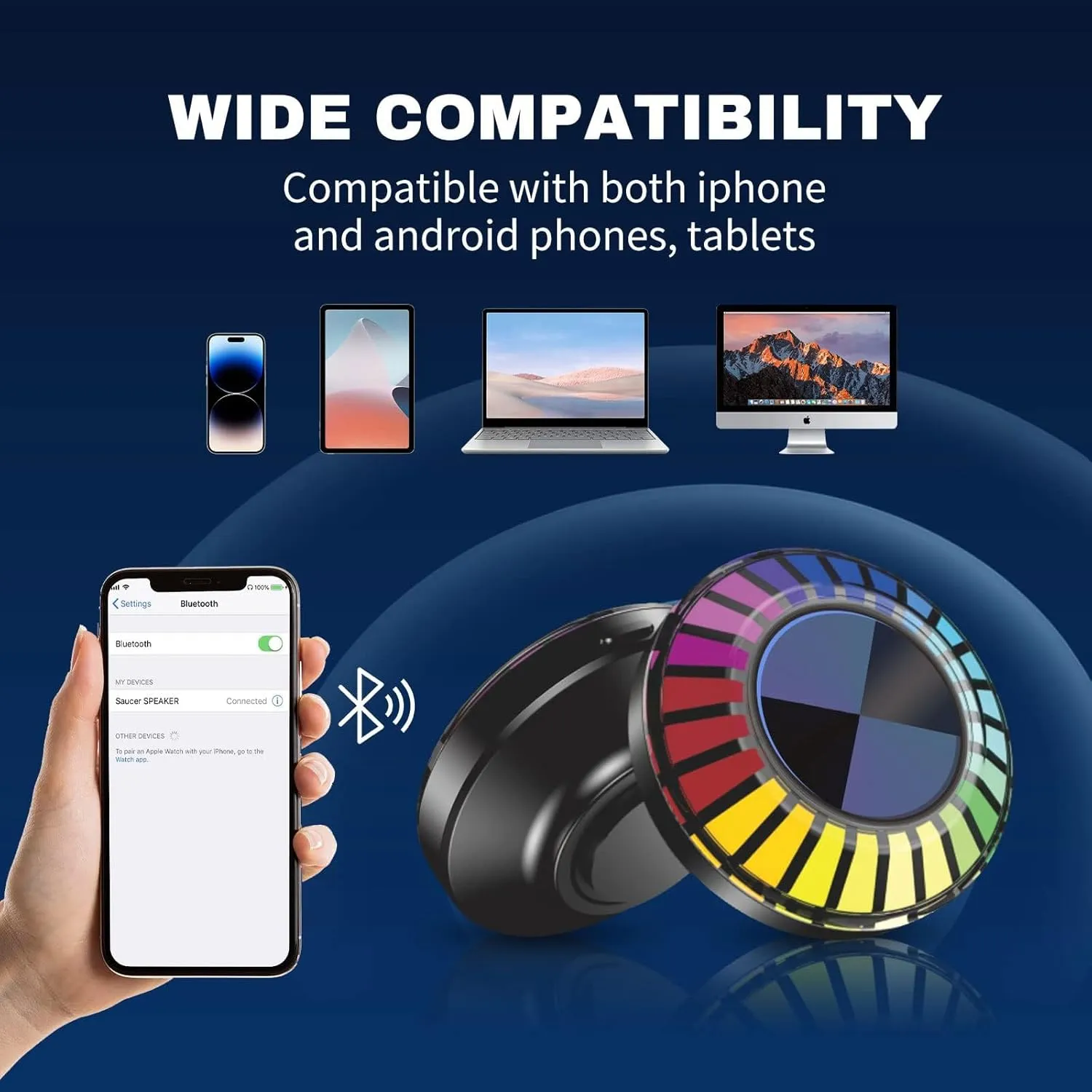 Bluetooth Mini Speaker Bone Conduction Portable Wireless Speaker Stereo Bass Sound Creative Portable Speakers Mini Size Music Player for Home,Outdoor,Travel (Saucer with LED)