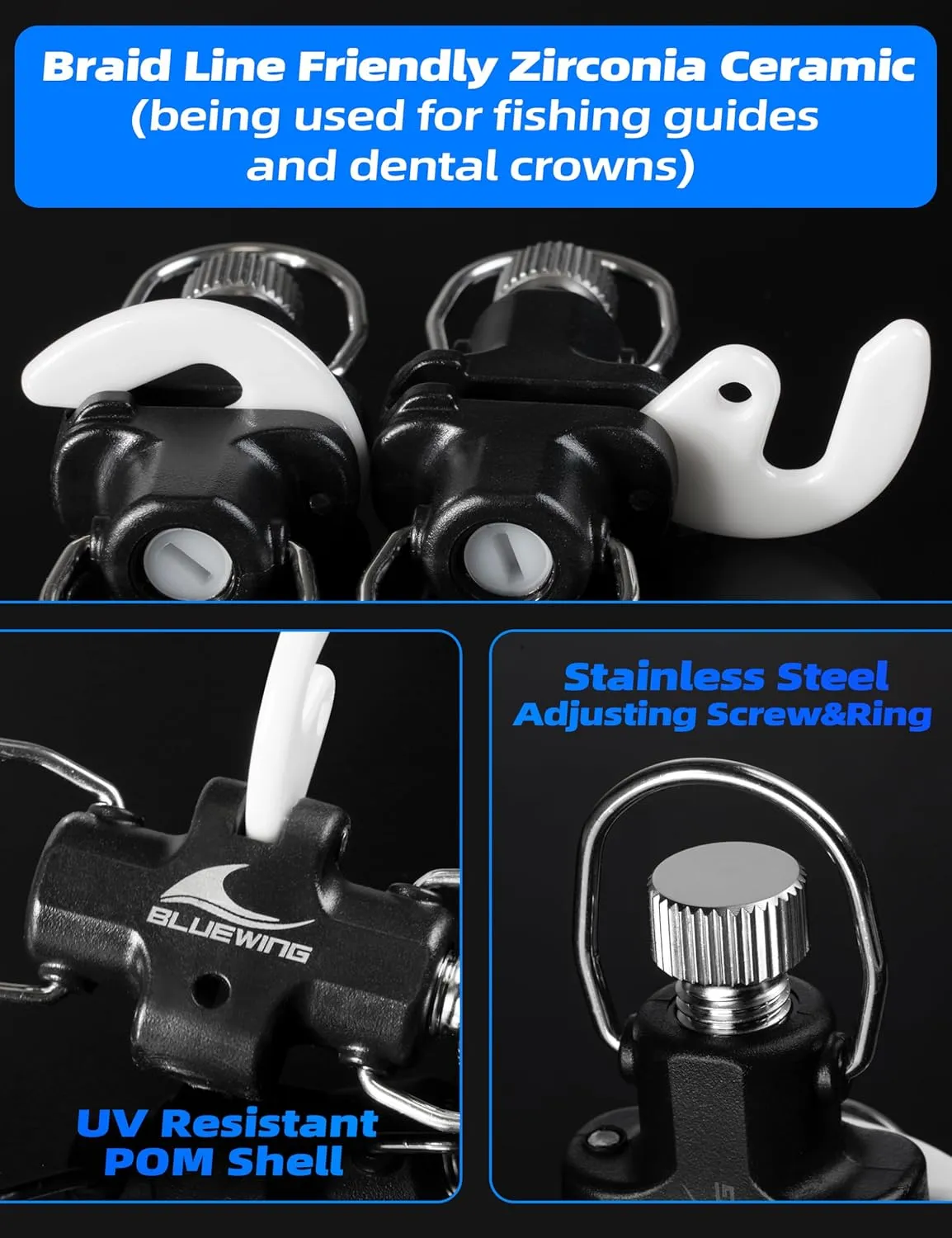 BLUEWING 2pcs Zirconia Outrigger and Flat Line Release Clip UV Resistance for Trolling Fishing with 0-40 lbs Adjustable Tension