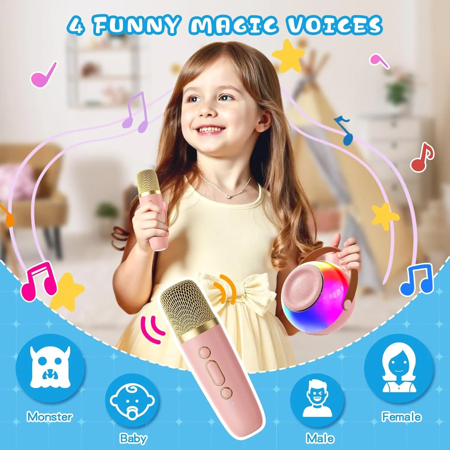 BOGO Free! PPMIC Mini Karaoke Machine for Kids, 2025 Latest Portable Bluetooth Speaker with Wireless Microphones, Magic Sing Toy for Girls/Boys, Ideal Christmas Birthday Party Gift (Pink, 1 Mic)