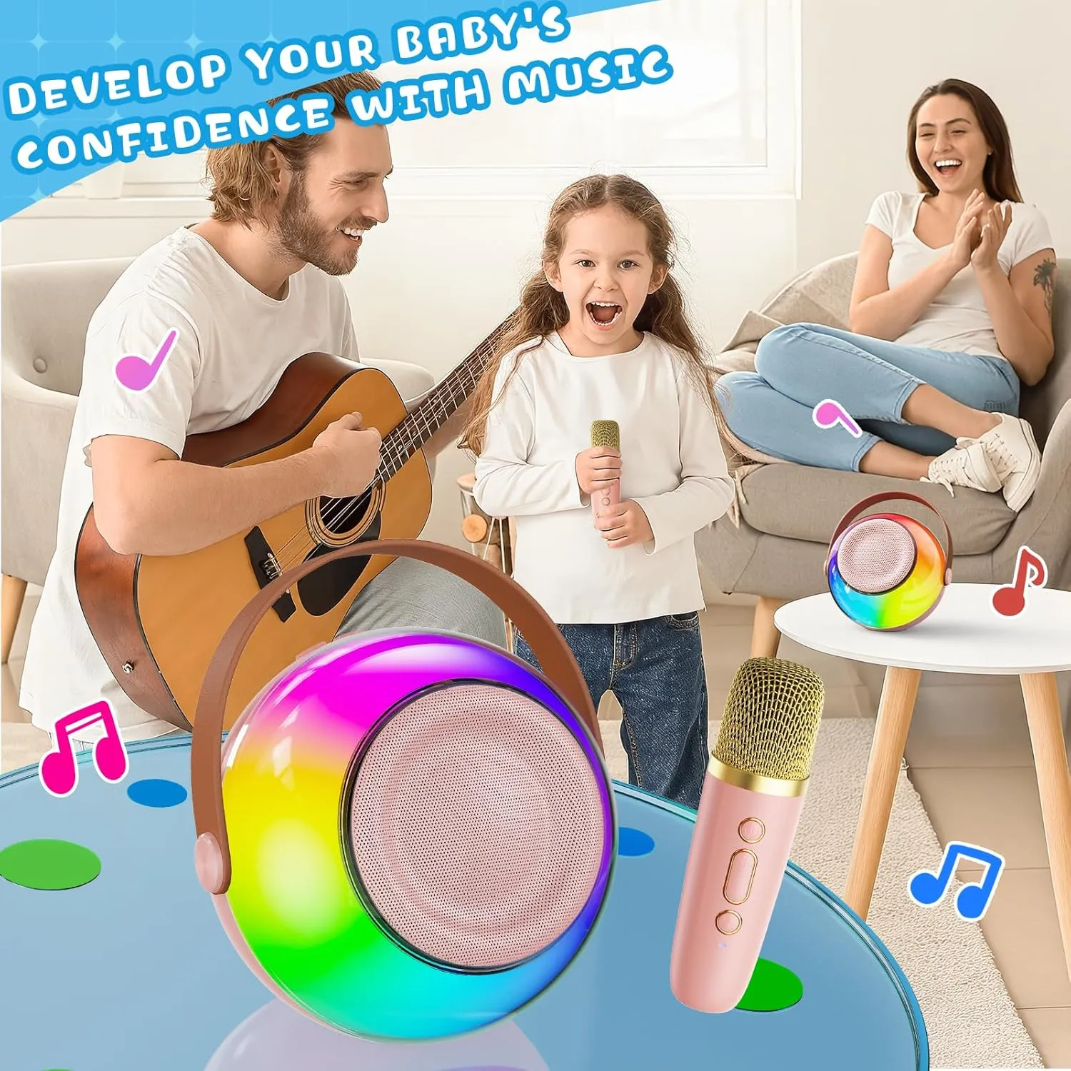 BOGO Free! PPMIC Mini Karaoke Machine for Kids, 2025 Latest Portable Bluetooth Speaker with Wireless Microphones, Magic Sing Toy for Girls/Boys, Ideal Christmas Birthday Party Gift (Pink, 1 Mic)