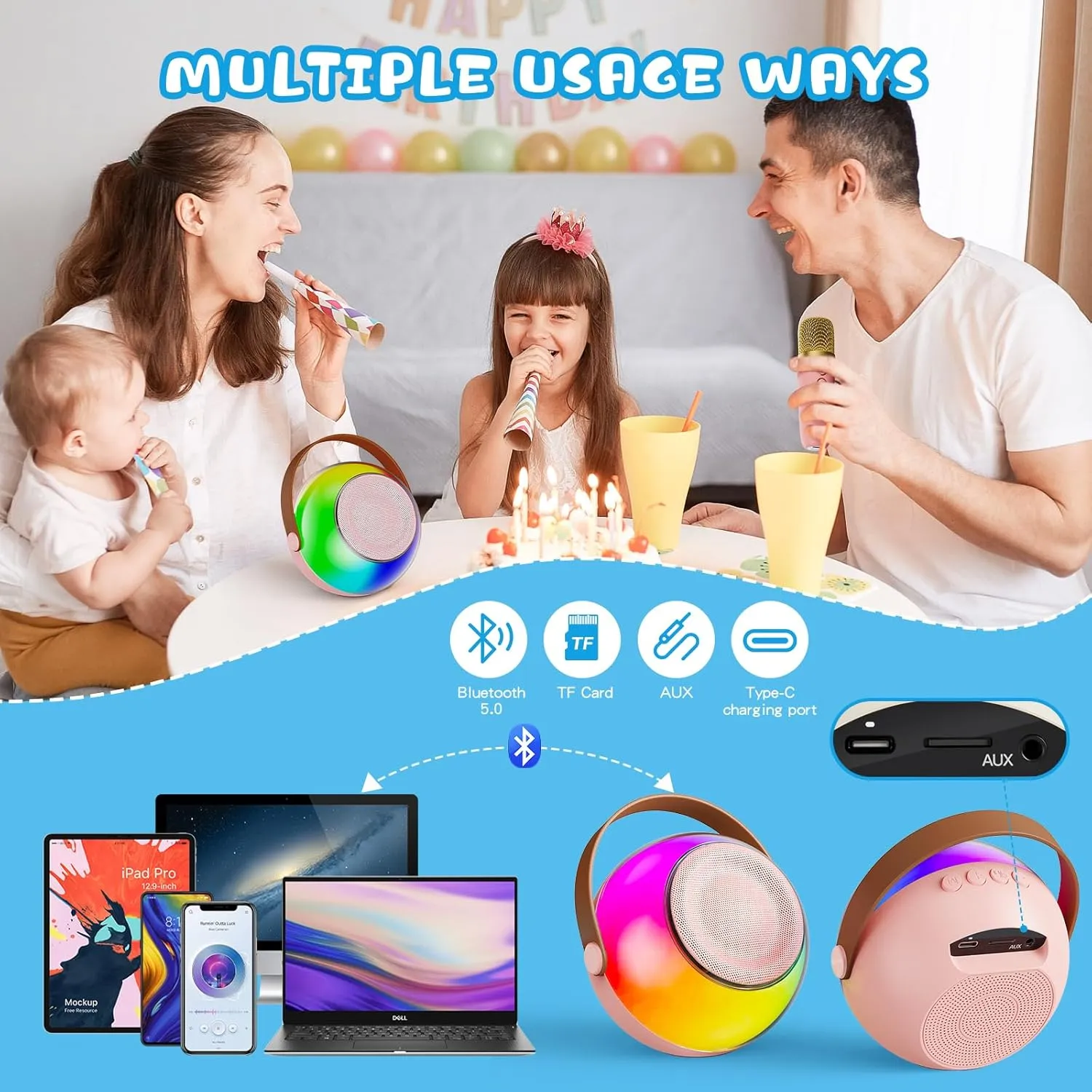 BOGO Free! PPMIC Mini Karaoke Machine for Kids, 2025 Latest Portable Bluetooth Speaker with Wireless Microphones, Magic Sing Toy for Girls/Boys, Ideal Christmas Birthday Party Gift (Pink, 1 Mic)