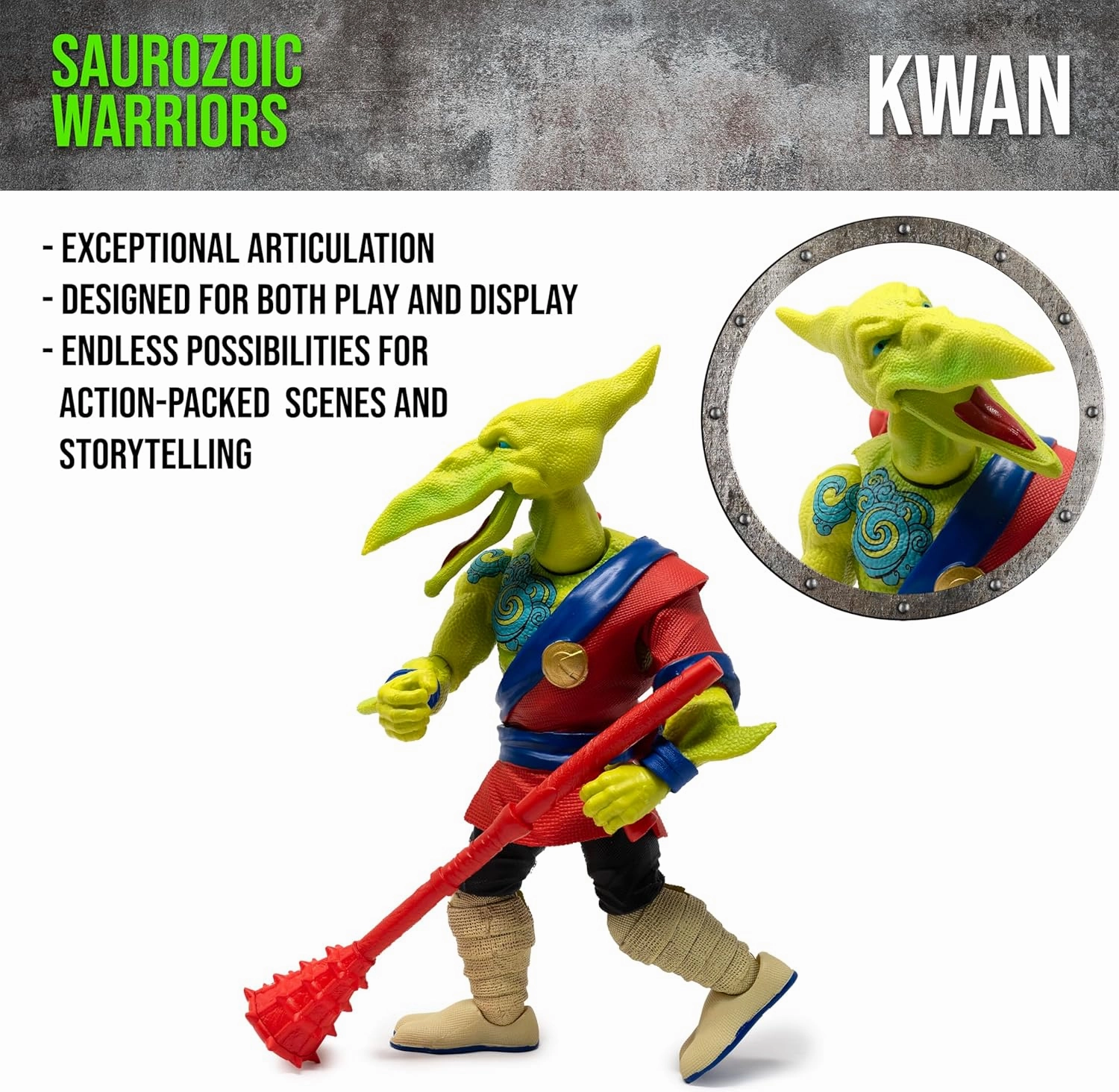 Boss Fight Studio Saurozoic Warrior FAE Kwan Futuristic, Armored Dinosaur Hero – Highly Articulated, Posable Collectible Action Figure with Full Range of Accessories – 6 Inch Scale 1:12, Ages 8 