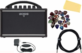 Boss Katana Mini Guitar Amplifier Bundle with Power Supply, Instrument Cable, Austin Bazaar Exclusive 24-Pack Picks, and Polishing Cloth