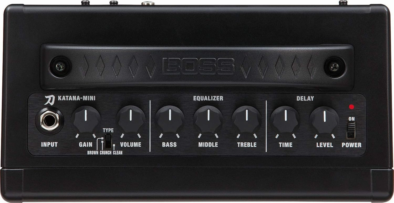 Boss Katana Mini Guitar Amplifier Bundle with Power Supply, Instrument Cable, Austin Bazaar Exclusive 24-Pack Picks, and Polishing Cloth