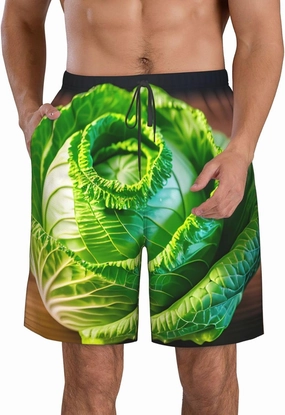 Bright Cabbage Men's Flower Print Beach Shorts,Mens Swim Trunks Quick Dry Beach Shorts,Hot Summer Swim Trunks