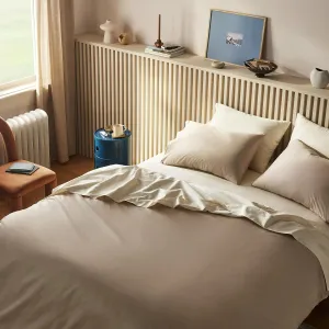 Brooklinen Luxury Sateen 4 Piece California King Size Sheets Set in Pebble - 100% Cotton Sateen Sheets - 1 Fitted Sheet, 1 Flat Sheet, 2 Pillowcases