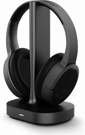 Brookstone AirPhones Wireless RF Over Ear Headphones with Wireless Transmitting Audio/Charging Dock, 10 Hrs Playtime, Deep Bass 40mm Driver, Comfortable Ear-Pads, for TVs, Phones