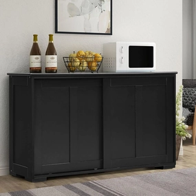 Buffet Cabinet Sideboard, Wood Storage Credenza Cupboard with Adjustable Shelf & 2 Sliding Doors, Stackable Coffee Bar Cabinet Console Table for Dining Room, Living Room, Kitchen (1, Black)