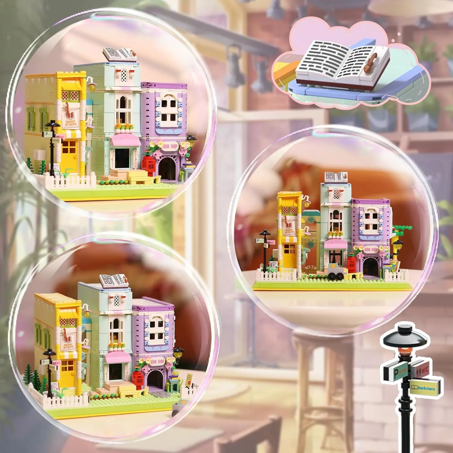 Building Block Set, Coffee Bookstore Small Bricks Model Kit, Creative Construction City Street Display, Hobbies Christmas Birthday Gift for Adults Children Teens Boys Girls 8  1699 PCS