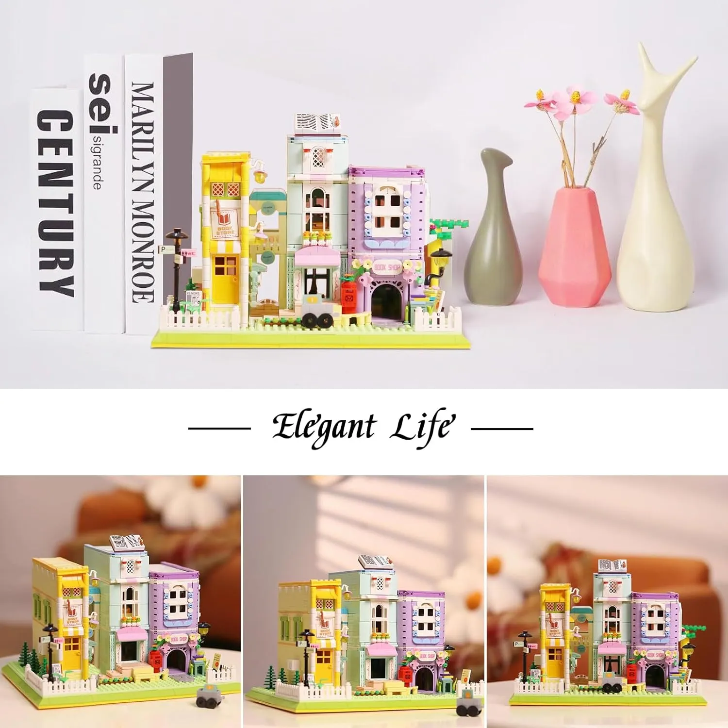 Building Block Set, Coffee Bookstore Small Bricks Model Kit, Creative Construction City Street Display, Hobbies Christmas Birthday Gift for Adults Children Teens Boys Girls 8  1699 PCS