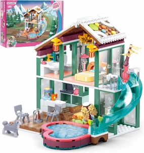 Building Blocks Set Toy, 439pcs Hot Spring Vacation House Building Bricks Kit for Kids, Girls Boys Building Blocks Construction Educational Toys Nice Present for Kids Age 6 7 8 9 10 11 12