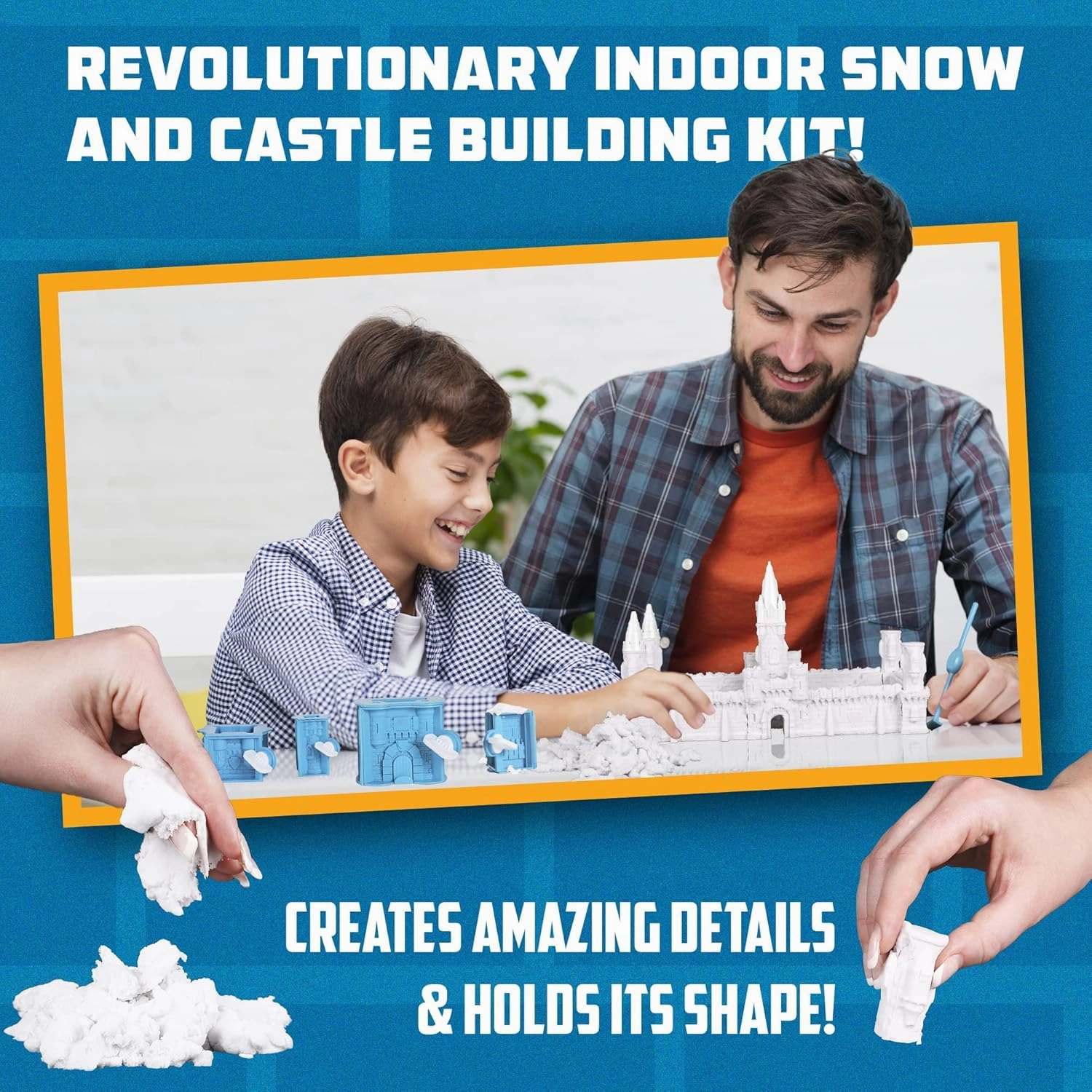 BuildMaster Castle Magic Snow Toy Set, 25 Pieces, 2.65 lbs Sensory Play Snow and Playmat, STEM Activity