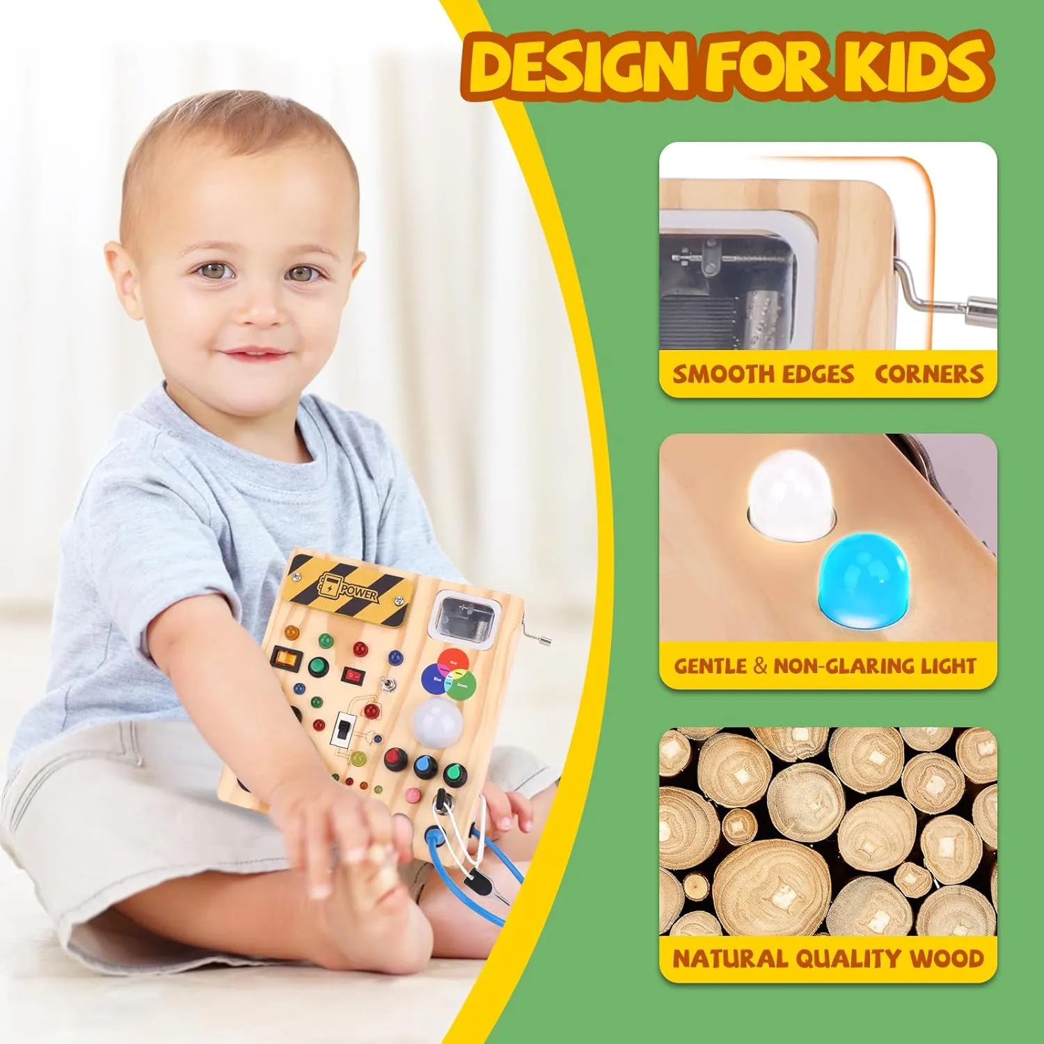 Busy Board,Montessori Toys for 1-3 Years Old, Wooden Toddler Toys, Autism Sensory Travel Toy, Ideal Gift for 1  Year Old Boys (Busy Board v4)