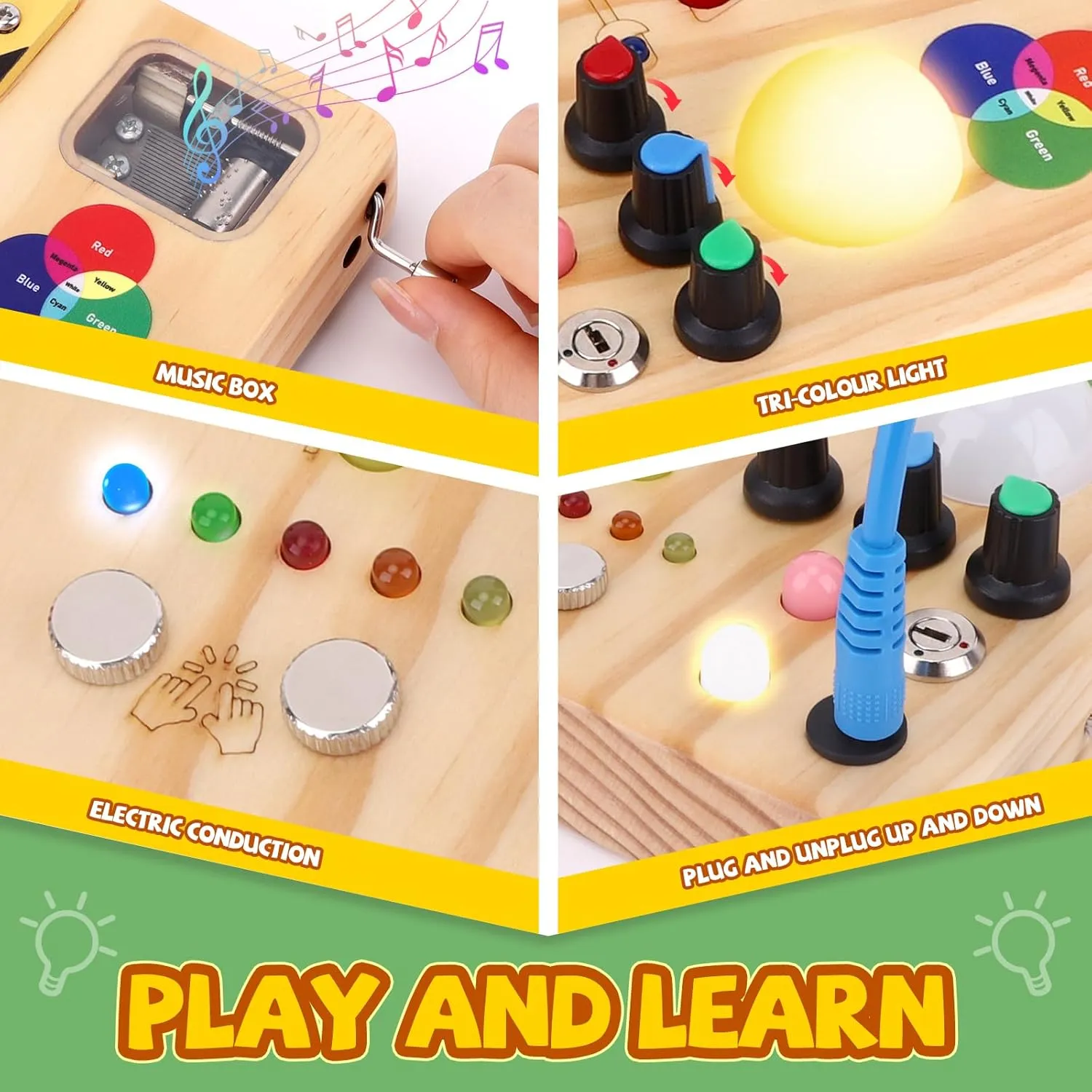 Busy Board,Montessori Toys for 1-3 Years Old, Wooden Toddler Toys, Autism Sensory Travel Toy, Ideal Gift for 1  Year Old Boys (Busy Board v4)