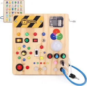 Busy Board,Montessori Toys for 1-3 Years Old, Wooden Toddler Toys, Autism Sensory Travel Toy, Ideal Gift for 1  Year Old Boys (Busy Board v4)