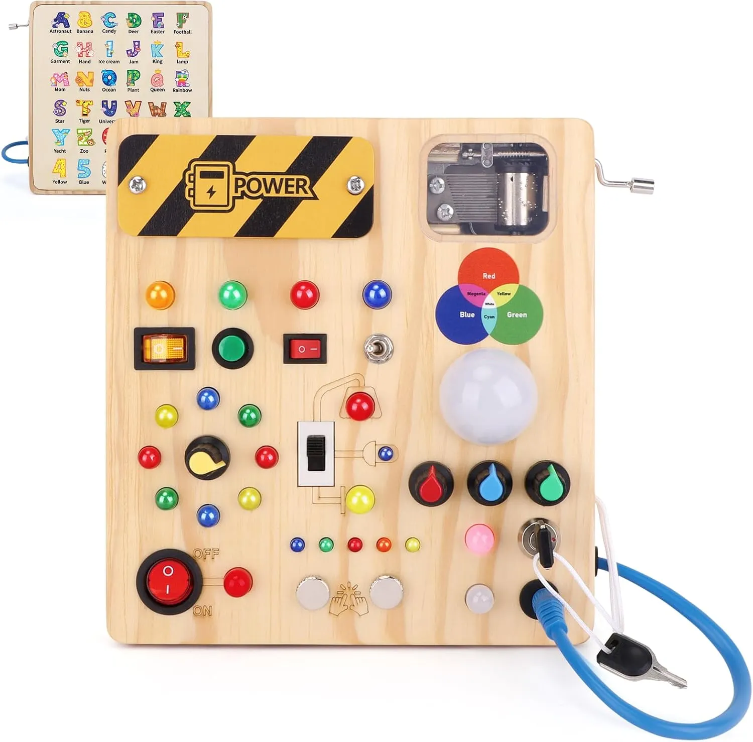 Busy Board,Montessori Toys for 1-3 Years Old, Wooden Toddler Toys, Autism Sensory Travel Toy, Ideal Gift for 1  Year Old Boys (Busy Board v4)