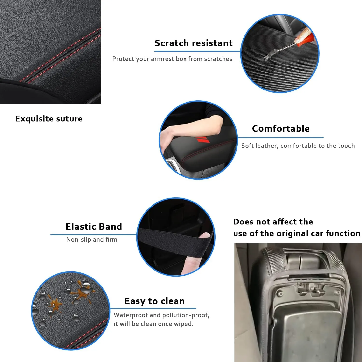 Car Center Console Armrest Cover for Dodge Durango 2011 2012 2013 2014 2015 2016 2017 2018 2019 2020 Leather Anti-Scratch Central Box Lid Protector Cushion Interior Accessories-Red Stitches