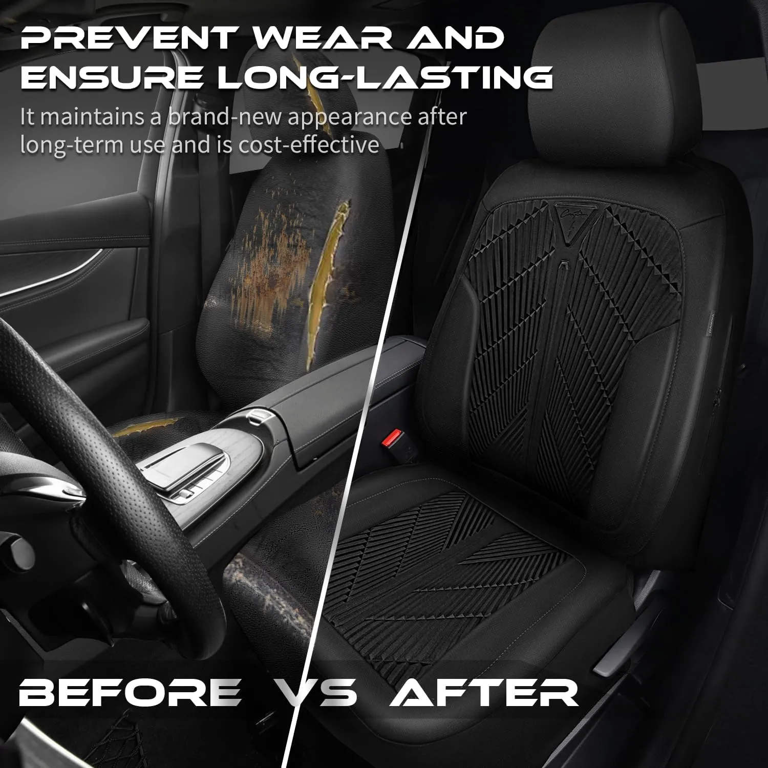 CAR PASS Waterproof Car seat Covers Front Seats Covers Neoprene Wetsuit, All-Weather Non-Slip Durable, Universal Fit for SUV Sedans Trucks Vans Automotive, Armrest Airbag Compatible, Emboss 2 Black