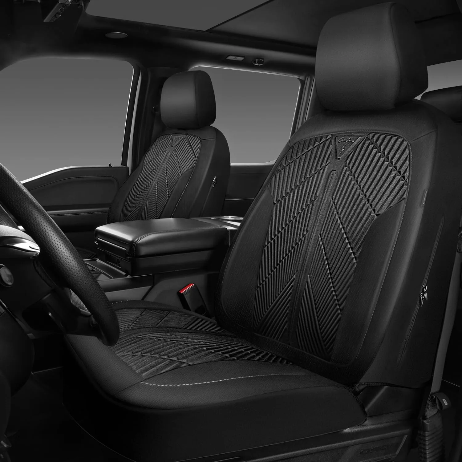 CAR PASS Waterproof Car seat Covers Front Seats Covers Neoprene Wetsuit, All-Weather Non-Slip Durable, Universal Fit for SUV Sedans Trucks Vans Automotive, Armrest Airbag Compatible, Emboss 2 Black