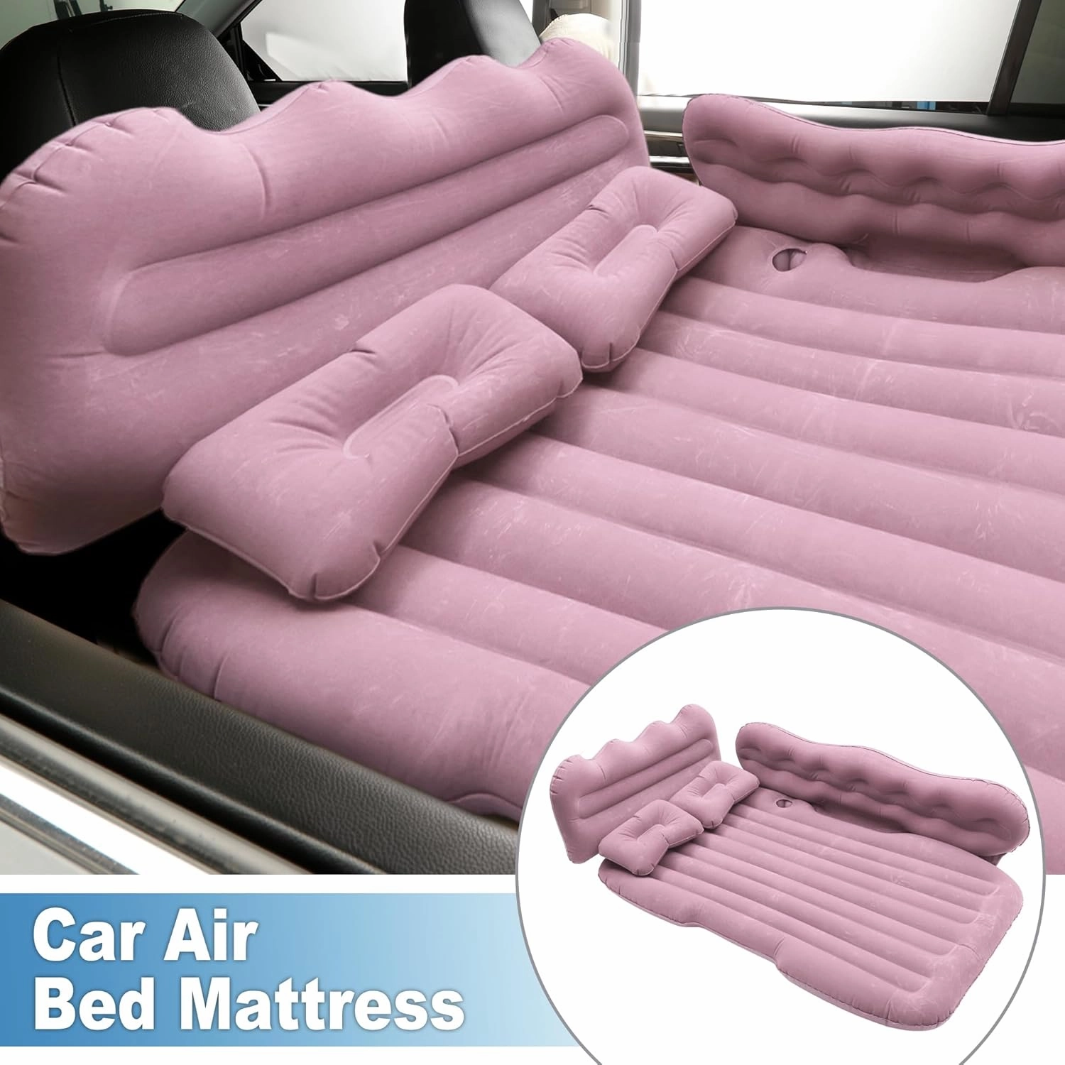 Car Air Mattress Sleeping Mat Comfortable 50.39"x30.31"x5.91" Back Seat Bed Camping Air Mattress Bed with Pillows for Car SUV