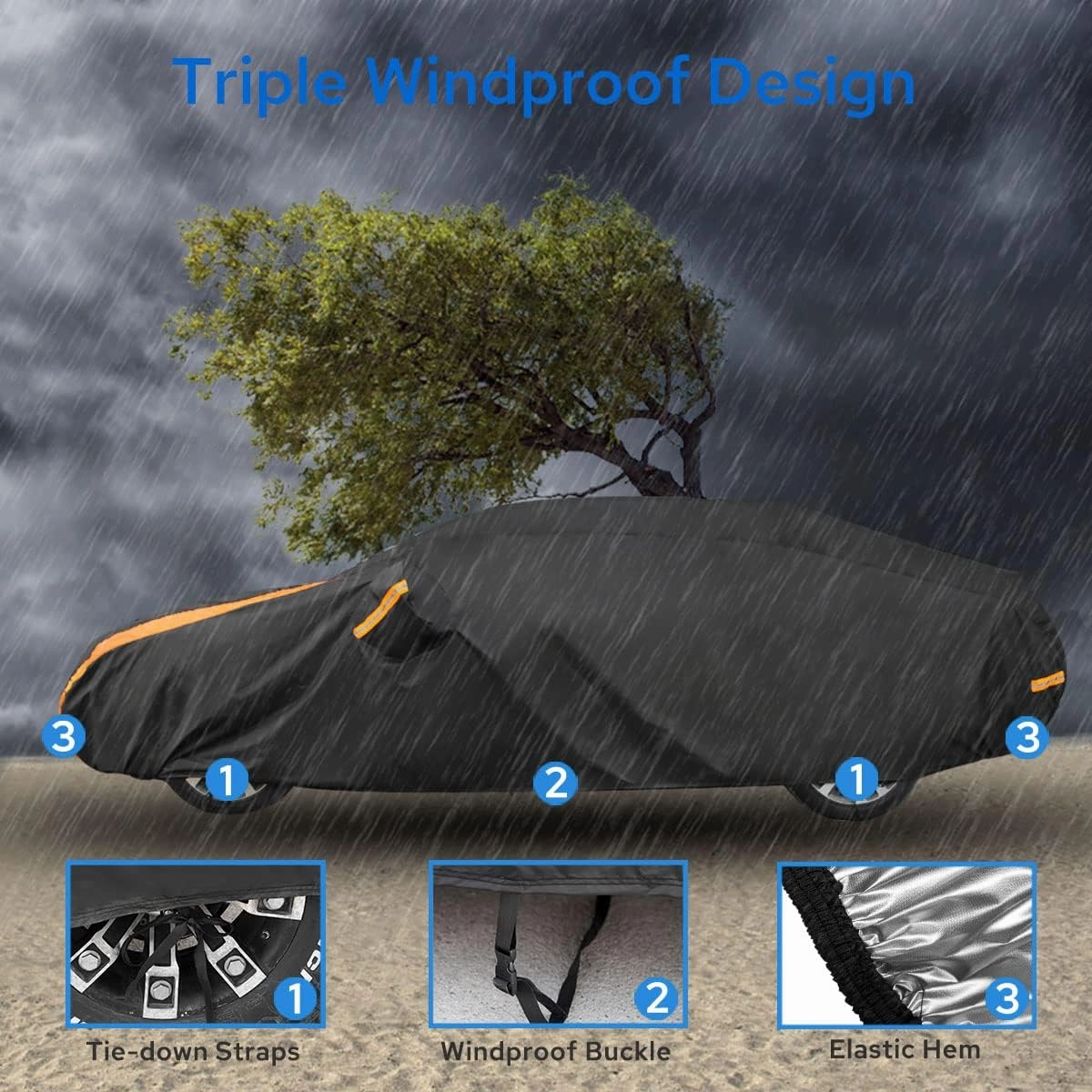 Car Cover Waterproof All Weather for Automobiles, Outdoor Heavy Duty Full Exterior Covers for Sedans(178"-185")