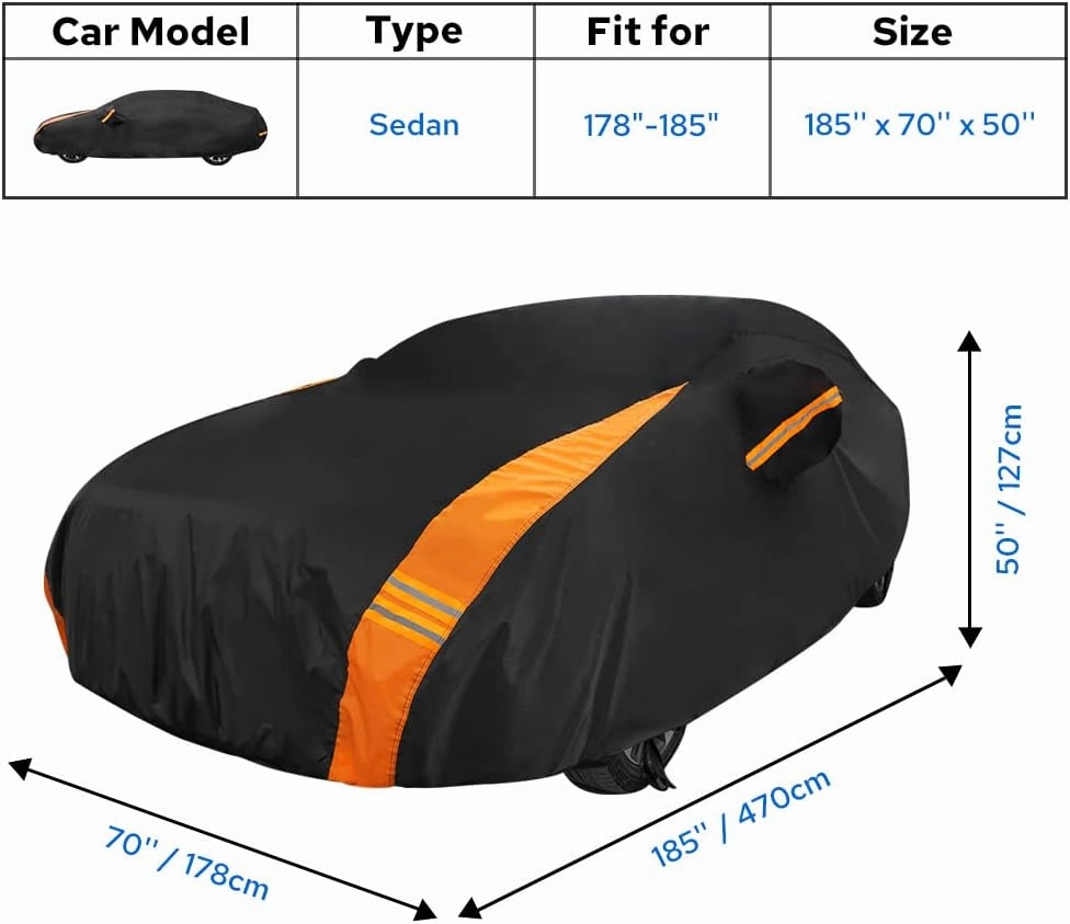 Car Cover Waterproof All Weather for Automobiles, Outdoor Heavy Duty Full Exterior Covers for Sedans(178"-185")