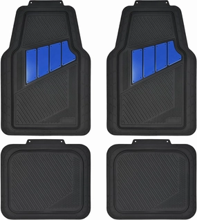 CAR PASS Heavy Duty Rubber Floor Mats 4-Piece Car Mat Set - Universal Waterproof Trim to Fit Floor Mats for Car Sedan SUV Coupe Auto, odorless Durable All-Weather Automotive Mats (Black & Royal Blue)