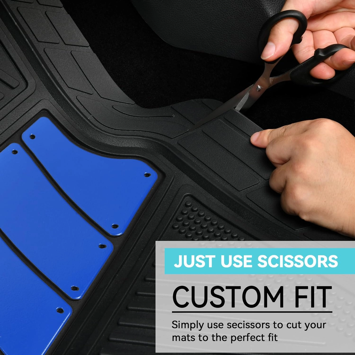 CAR PASS Heavy Duty Rubber Floor Mats 4-Piece Car Mat Set - Universal Waterproof Trim to Fit Floor Mats for Car Sedan SUV Coupe Auto, odorless Durable All-Weather Automotive Mats (Black & Royal Blue)