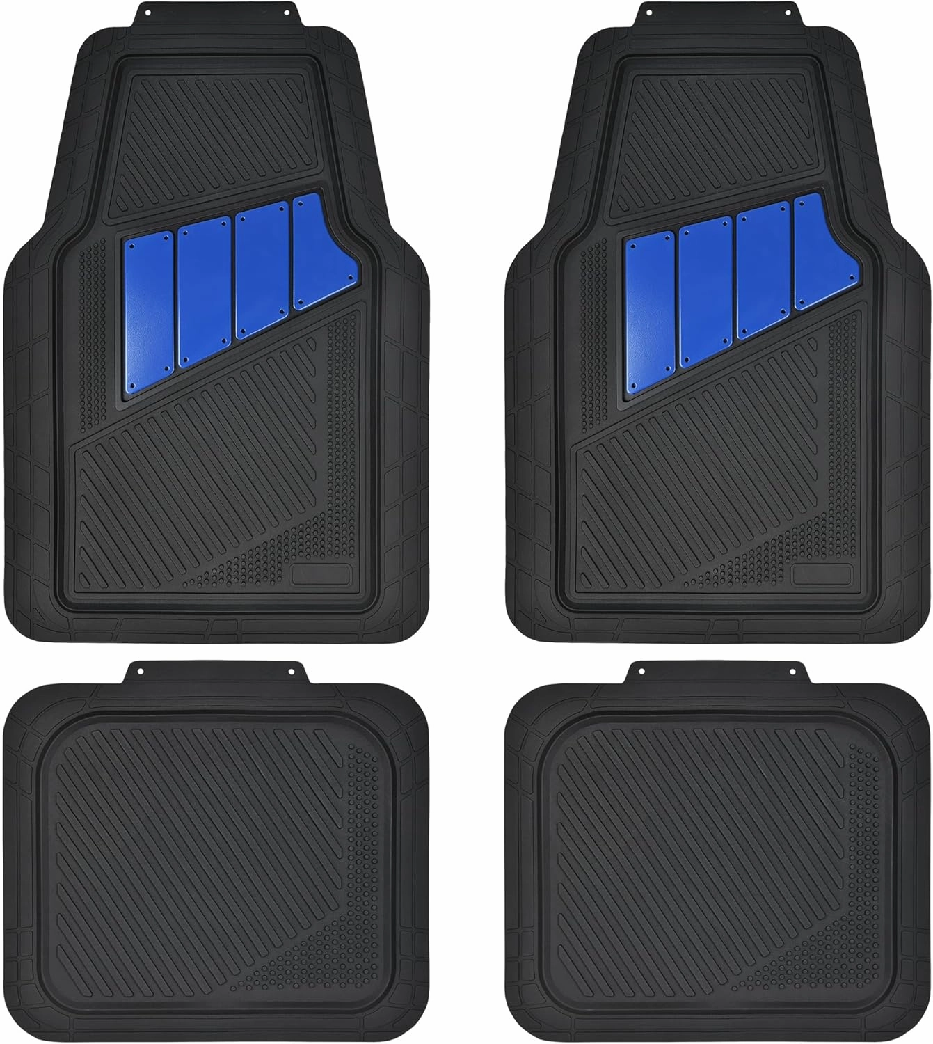 CAR PASS Heavy Duty Rubber Floor Mats 4-Piece Car Mat Set - Universal Waterproof Trim to Fit Floor Mats for Car Sedan SUV Coupe Auto, odorless Durable All-Weather Automotive Mats (Black & Royal Blue)