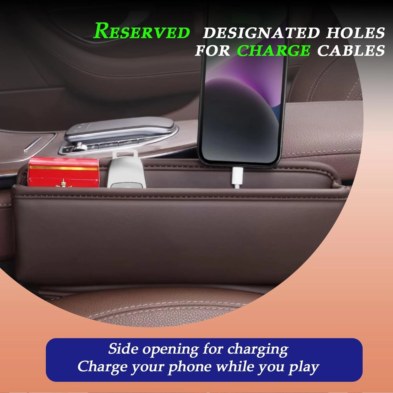 Car Seat Gap Filler, Leather Car Seat Gap Organizer,Front Car Seat Storage Box for Phones,Keys,Cards,Sunlasses,fit for Driver/Passenger Seat，Storage Size: L10.63”×W2”×H3.9”(Brown，2 Pack)