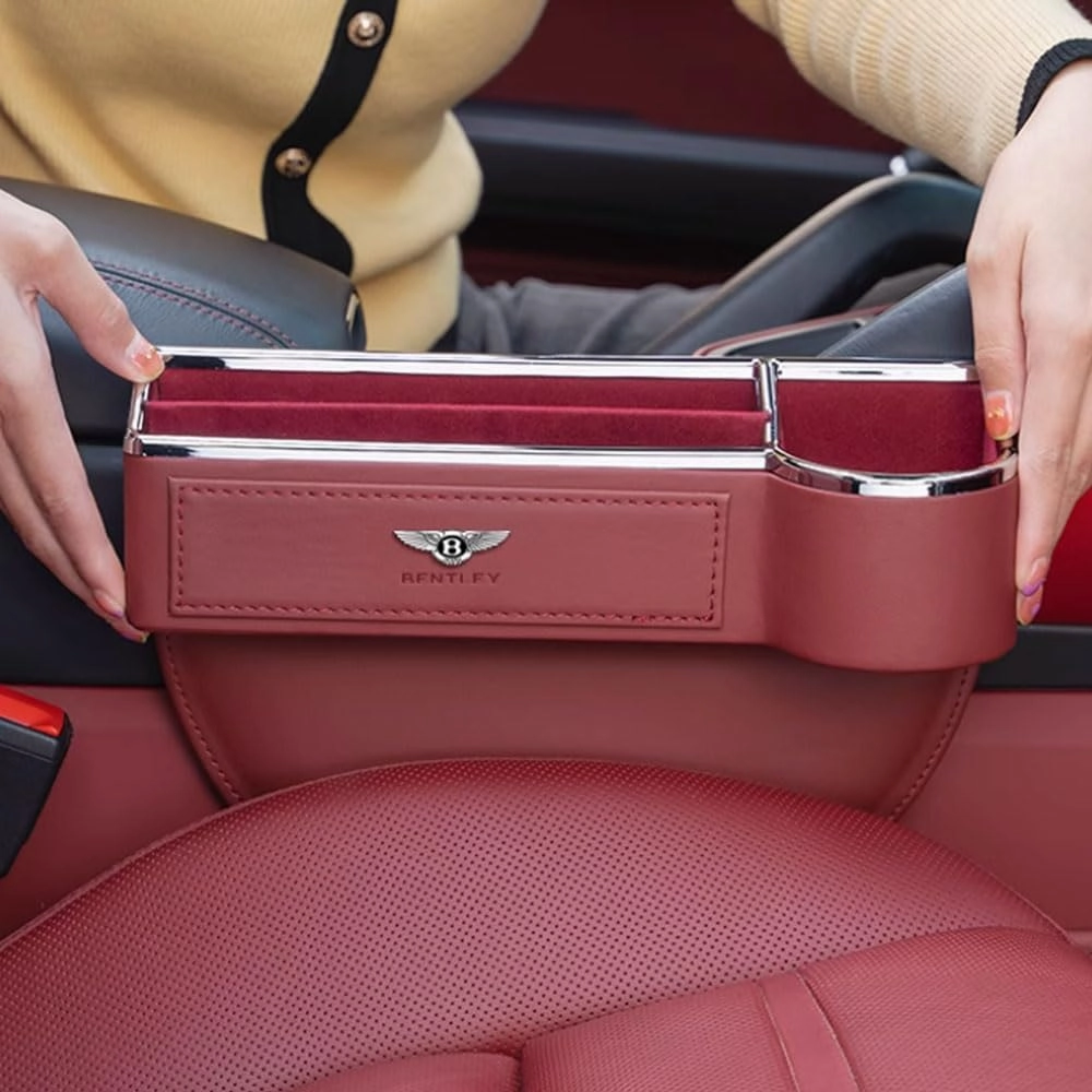 Car Seat Storage Box for Bentley Continental Flying Spur Bentayga Series Car Seat Gap Organizer Seat Side Bag Reserved Charging Cable Hole Car Accessories,Orange