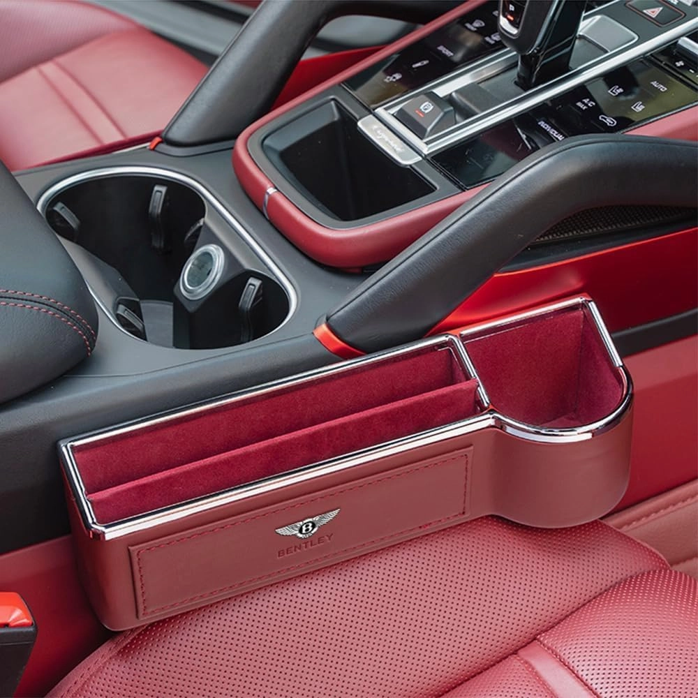 Car Seat Storage Box for Bentley Continental Flying Spur Bentayga Series Car Seat Gap Organizer Seat Side Bag Reserved Charging Cable Hole Car Accessories,Orange