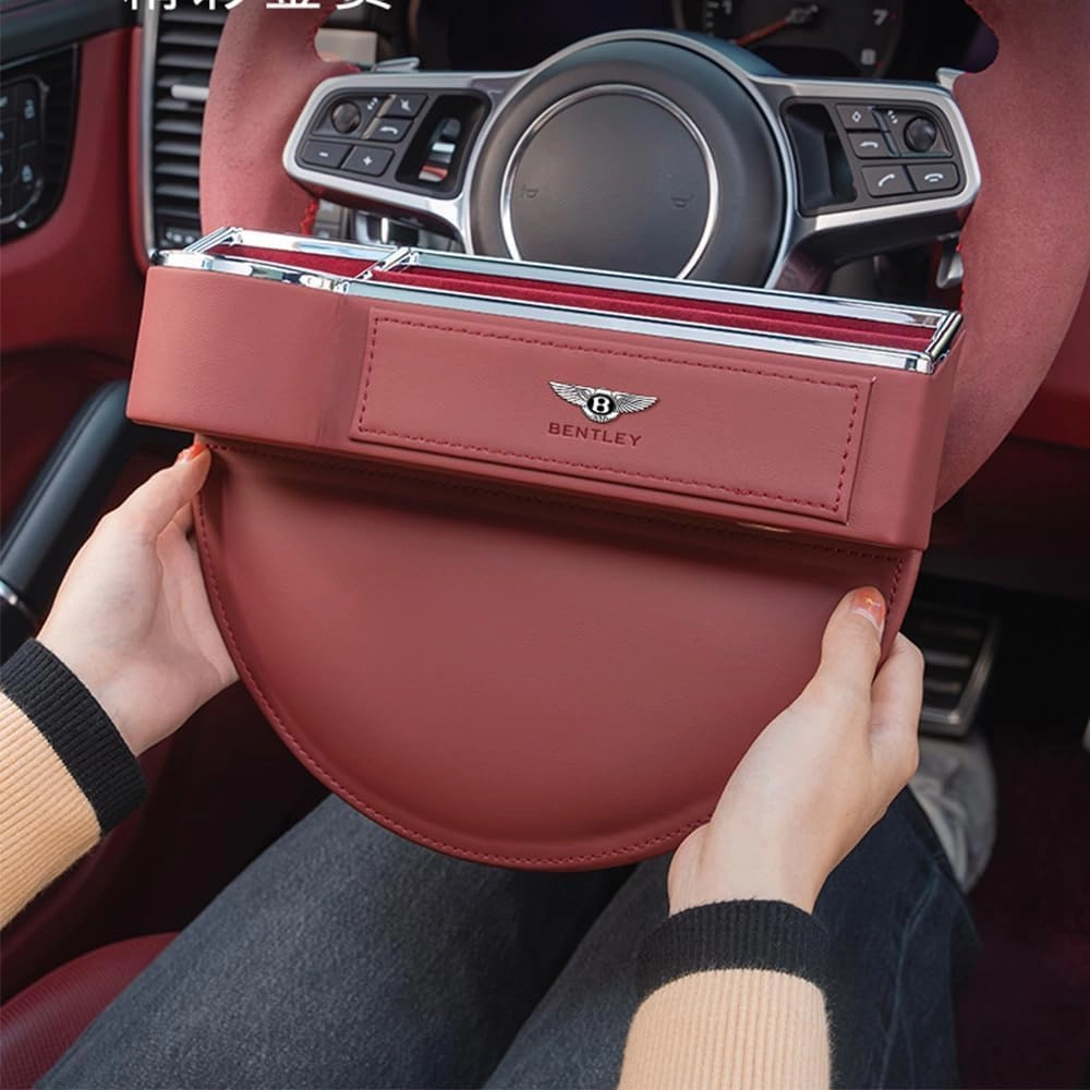 Car Seat Storage Box for Bentley Continental Flying Spur Bentayga Series Car Seat Gap Organizer Seat Side Bag Reserved Charging Cable Hole Car Accessories,Orange
