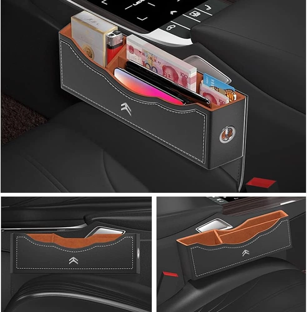 Car Seat Storage Box for Citroen C5/Citroen C6/Citroen C8/AMI X Series Car Seat Gap Organizer Seat Side Bag Reserved Charging Cable Hole Car Accessories, Two Pieces-C