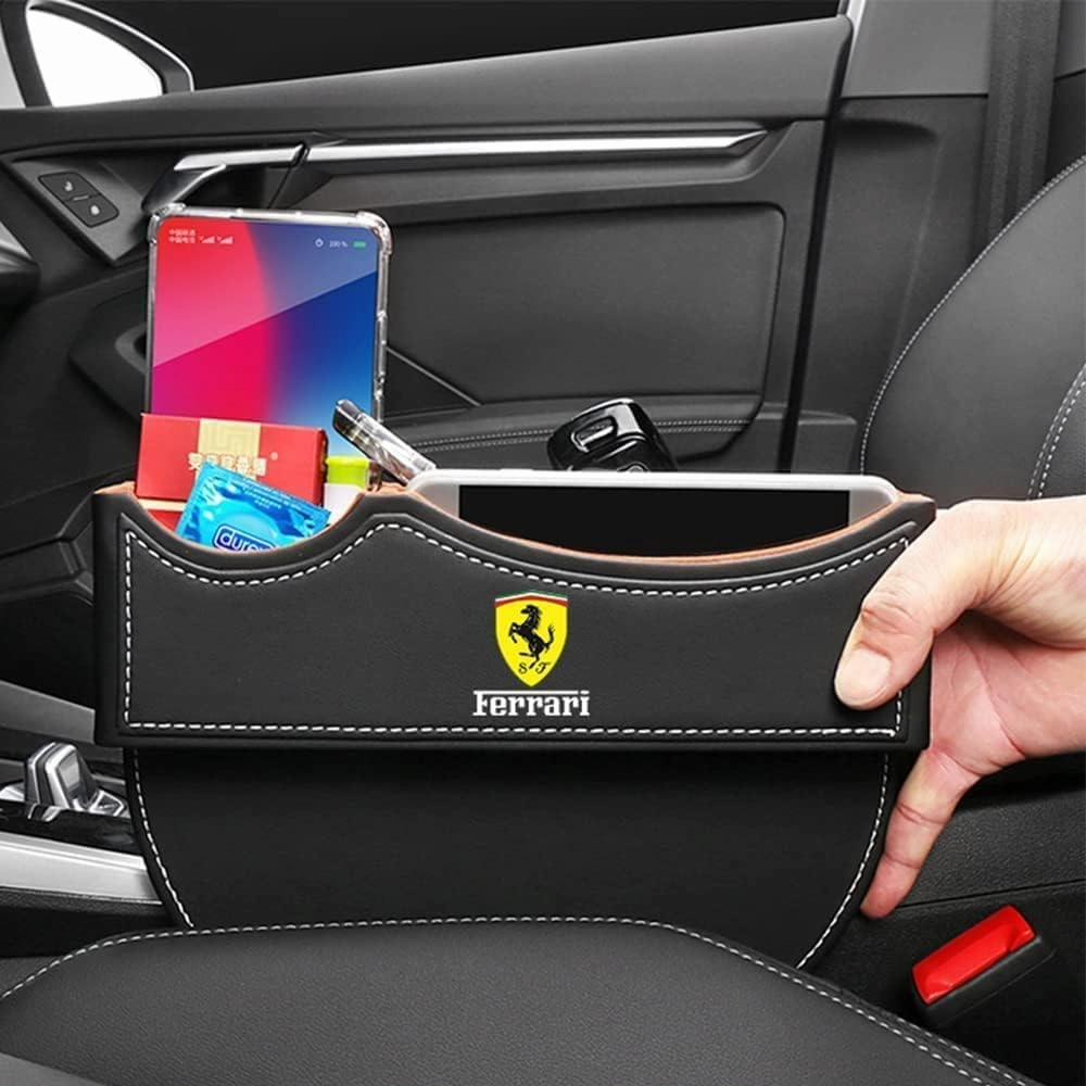 Car Seat Storage Box for Ferrari 812/612/575/360 Series Car Seat Gap Organizer Seat Side Bag Reserved Charging Cable Hole Car Accessories,One Piece-Black