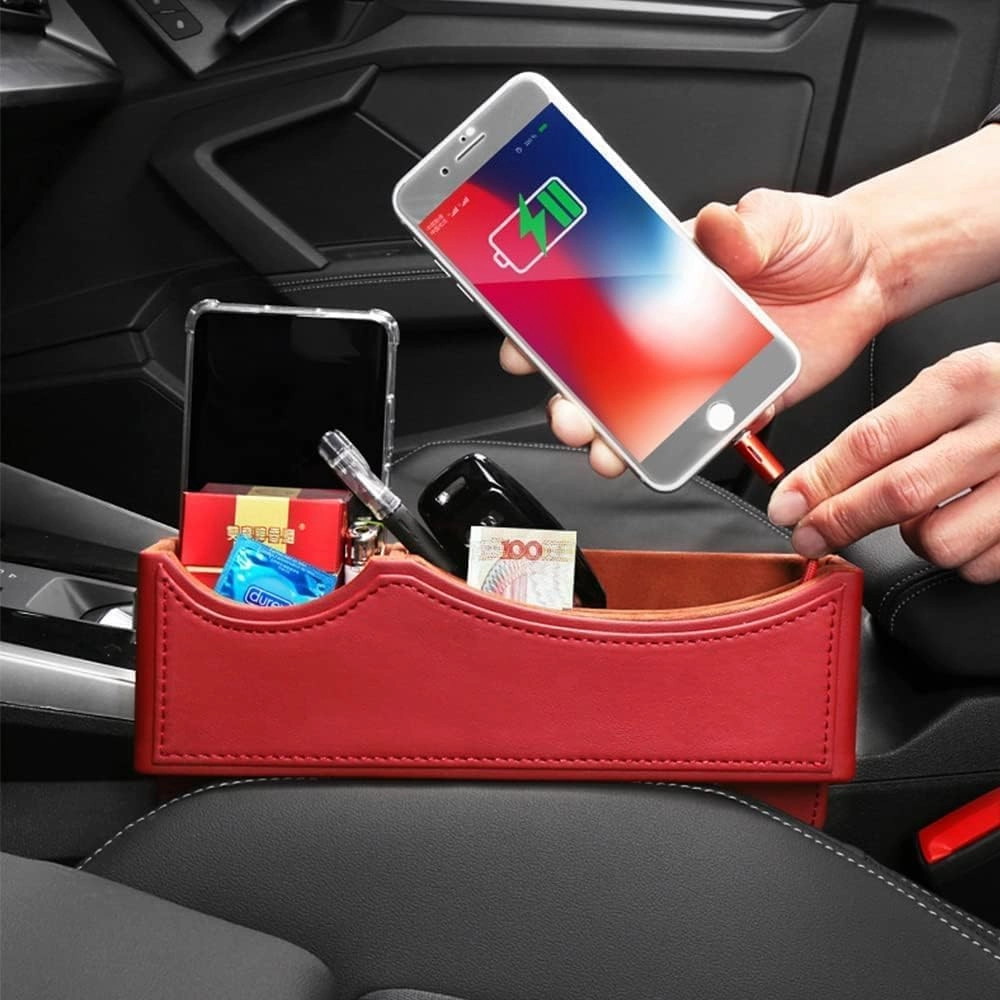 Car Seat Storage Box for Ferrari 812/612/575/360 Series Car Seat Gap Organizer Seat Side Bag Reserved Charging Cable Hole Car Accessories,One Piece-Black