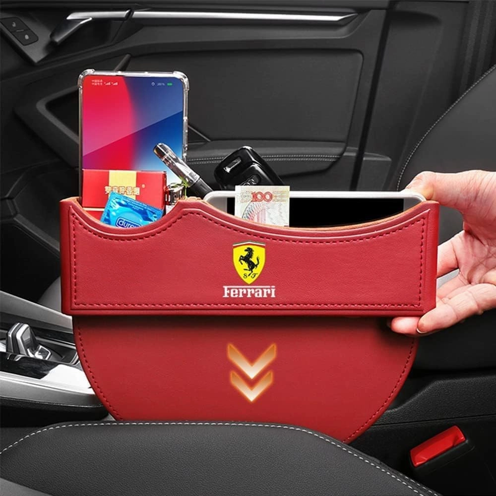 Car Seat Storage Box for Ferrari 812/612/575/360 Series Car Seat Gap Organizer Seat Side Bag Reserved Charging Cable Hole Car Accessories,One Piece-Black