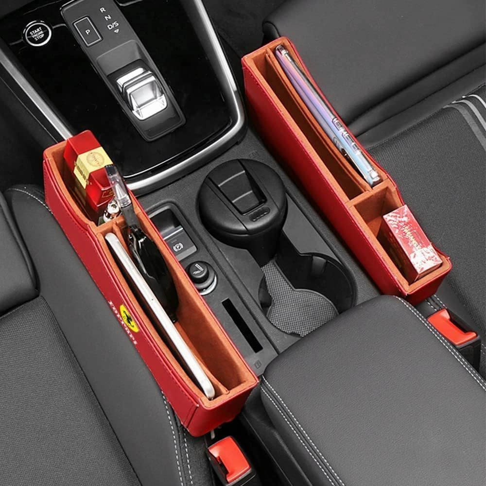 Car Seat Storage Box for Ferrari 812/612/575/360 Series Car Seat Gap Organizer Seat Side Bag Reserved Charging Cable Hole Car Accessories,One Piece-Black