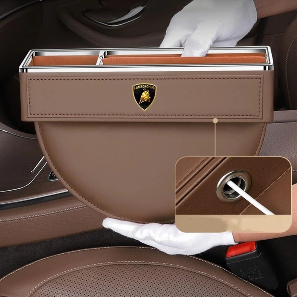 Car Seat Storage Box for Lamborghini Gallardo Aventador Huracan Urus Reventon Series Car Seat Gap Organizer Seat Side Bag Reserved Charging Cable Hole Car Accessories,Black