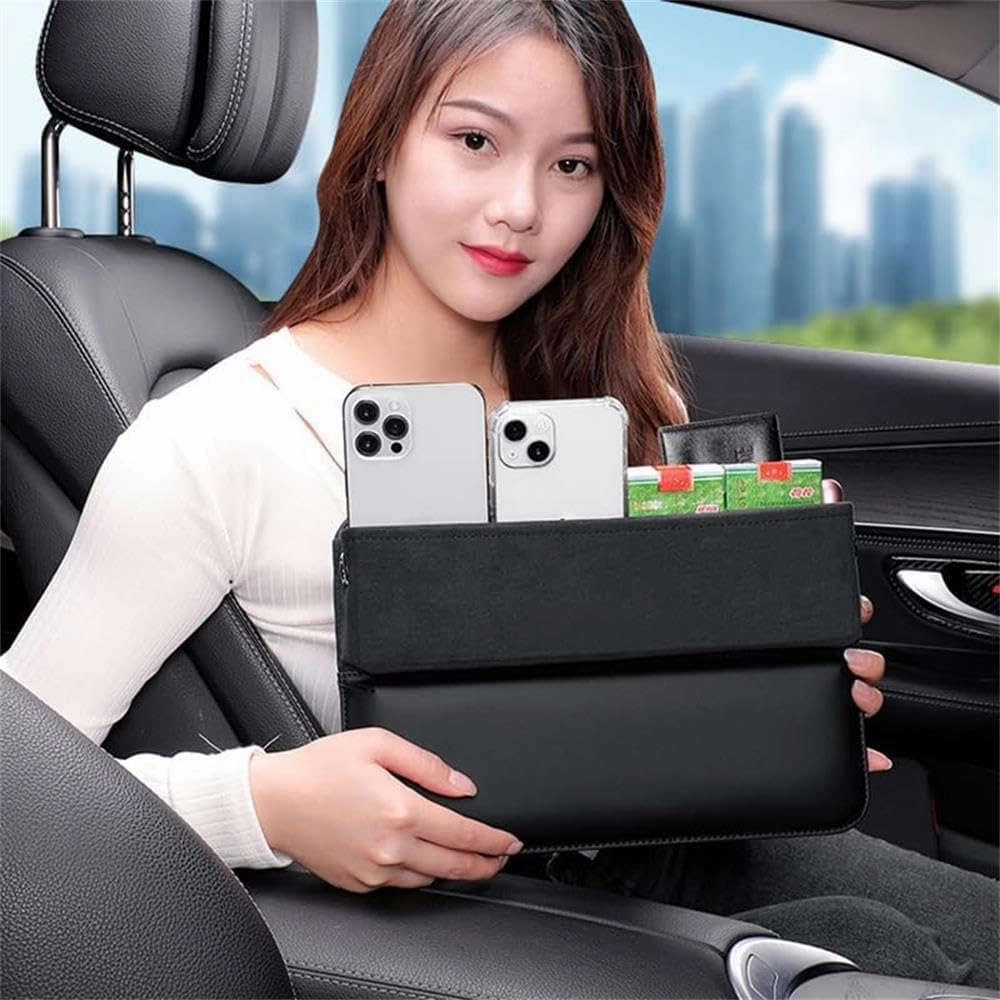 Car Seat Storage Box for Maserati Bora/Indy/Khamsin/Merak/Kyalami Series Car Seat Gap Organizer Seat Side Bag Reserved Charging Cable Hole Car Accessories,One Piece-Light Brown