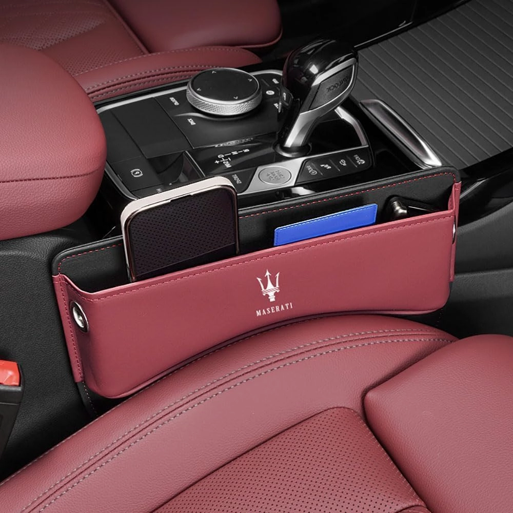 Car Seat Storage Box for Maserati Bora/Indy/Khamsin/Merak/Kyalami Series Car Seat Gap Organizer Seat Side Bag Reserved Charging Cable Hole Car Accessories,One Piece-Red